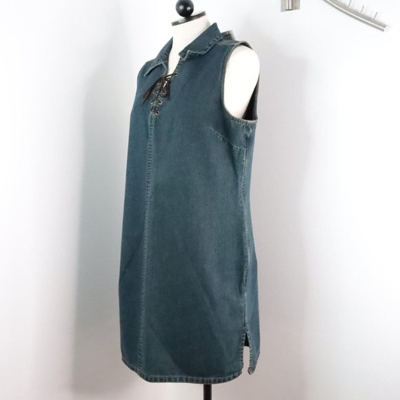 New Sonoma Women's L Denim Blue Jean 90's Y2K Fitted Sheath Sleeveless Dress - Picture 3 of 11
